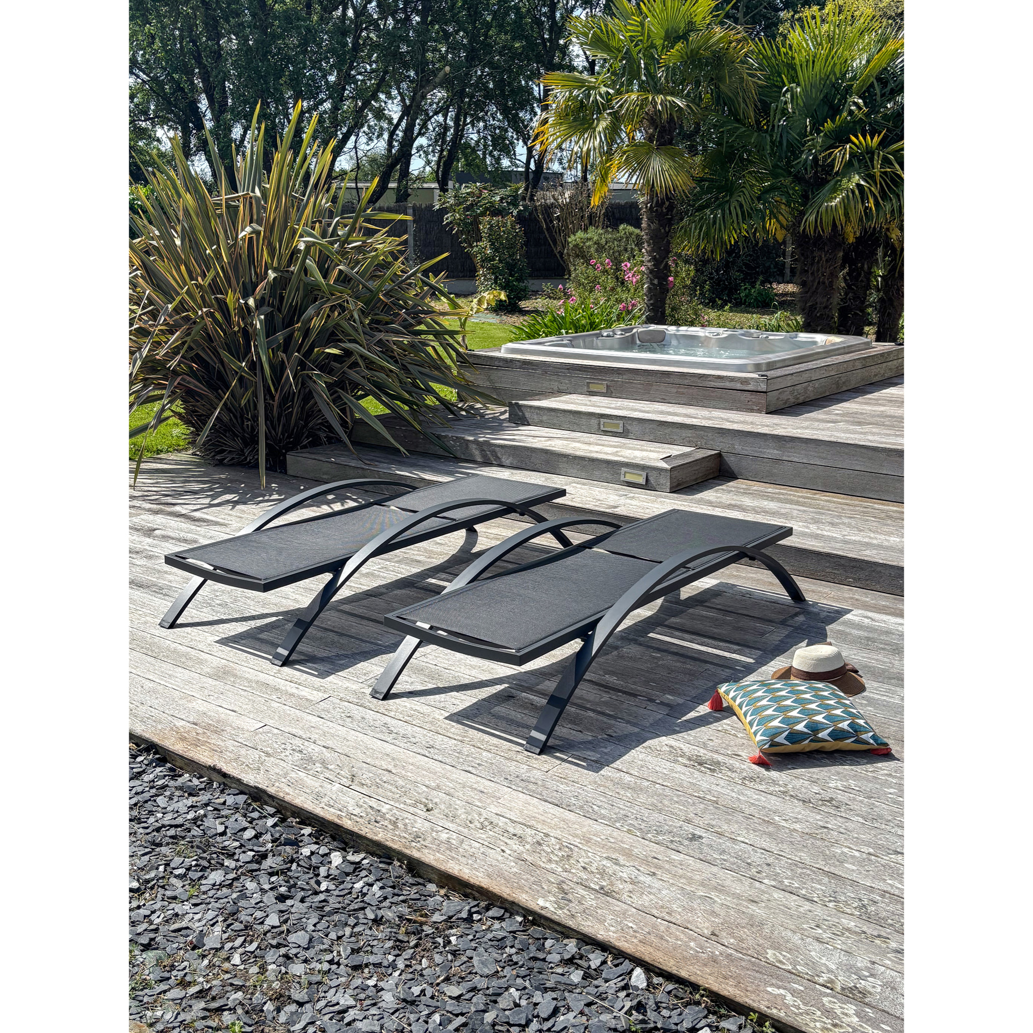 BARCELONA - Lot de 2 bains de soleil en toile plastifiée et aluminium