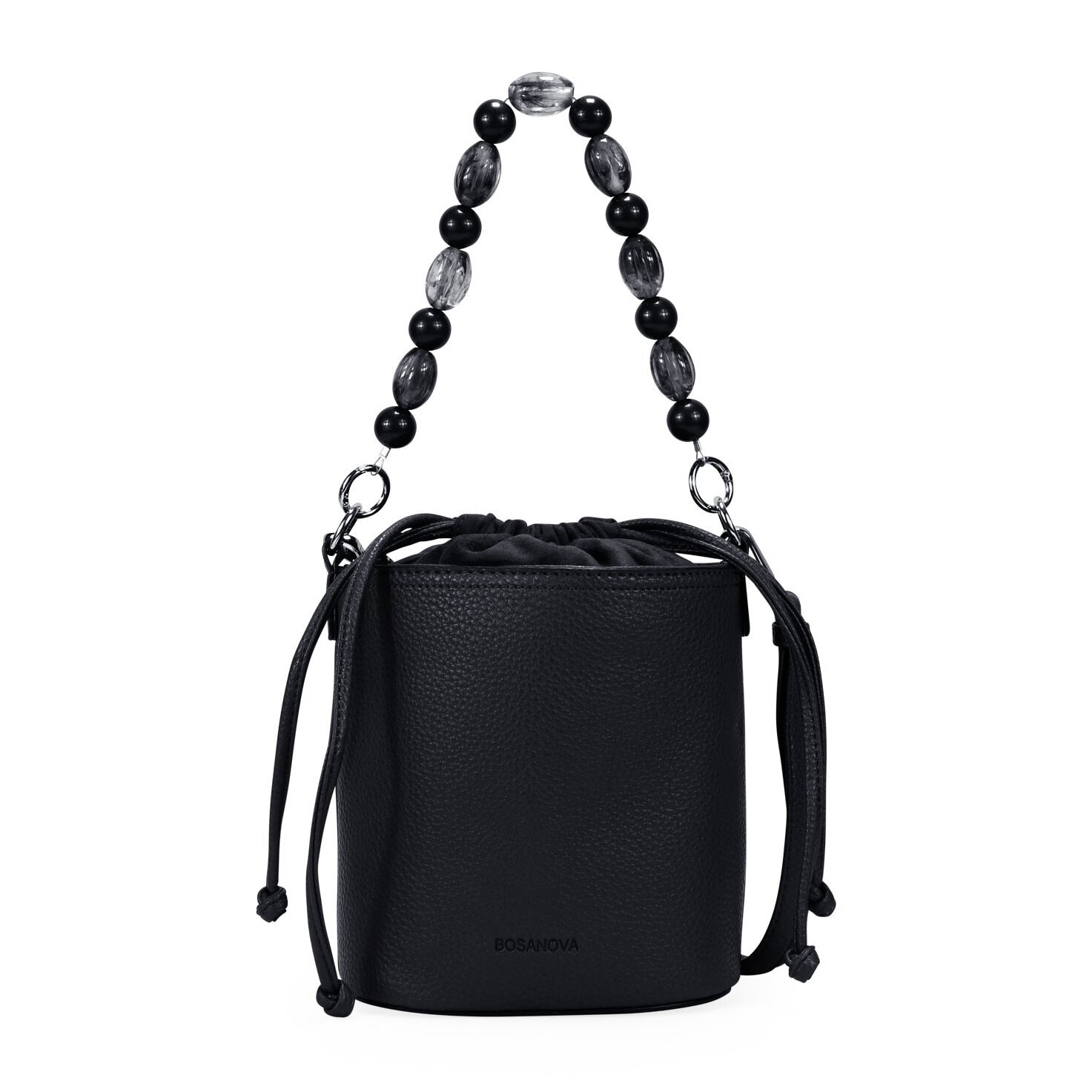 Bolso de mano negro con asa de piedras