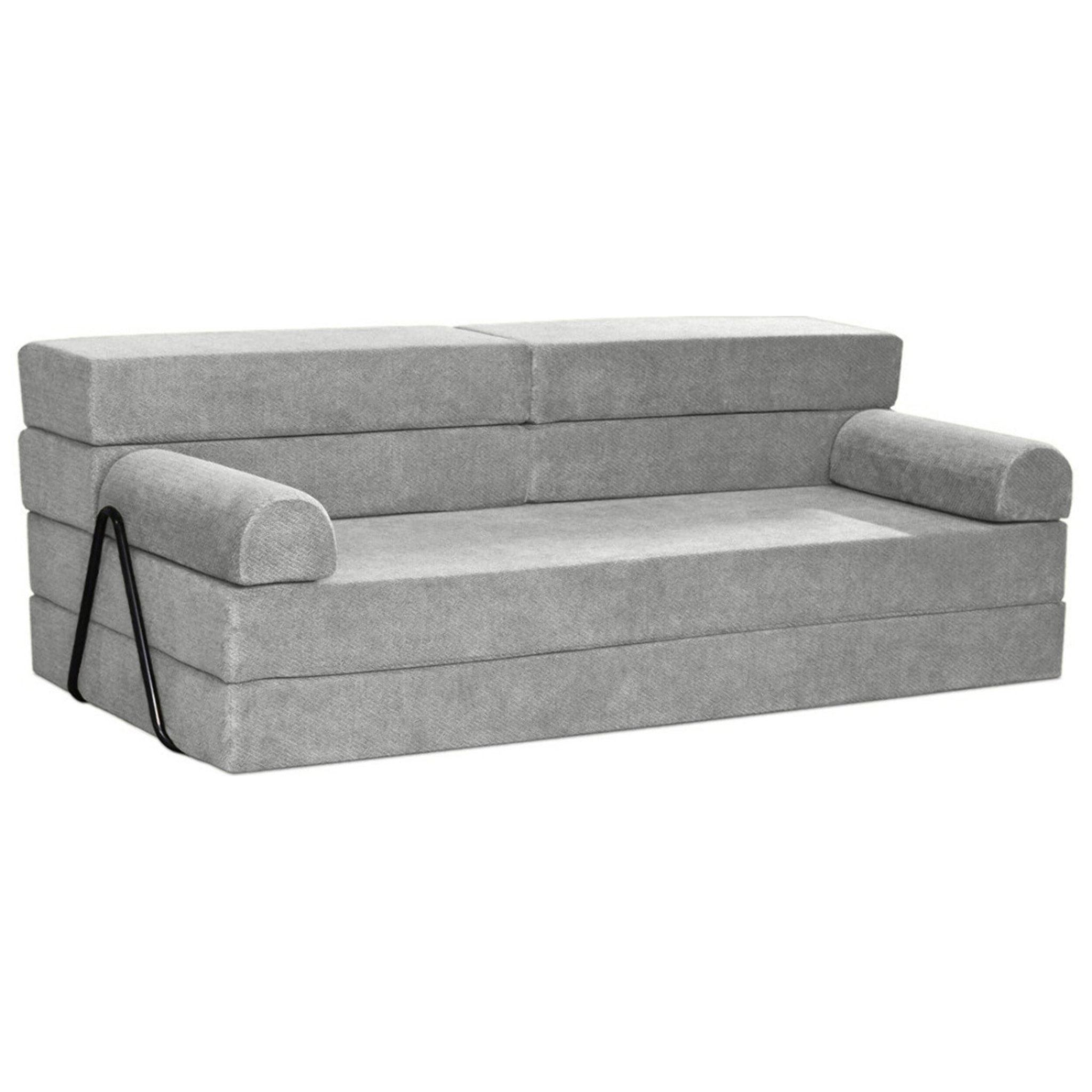 Astral - Canapé 3 places convertible en velours texturé - Gris clair