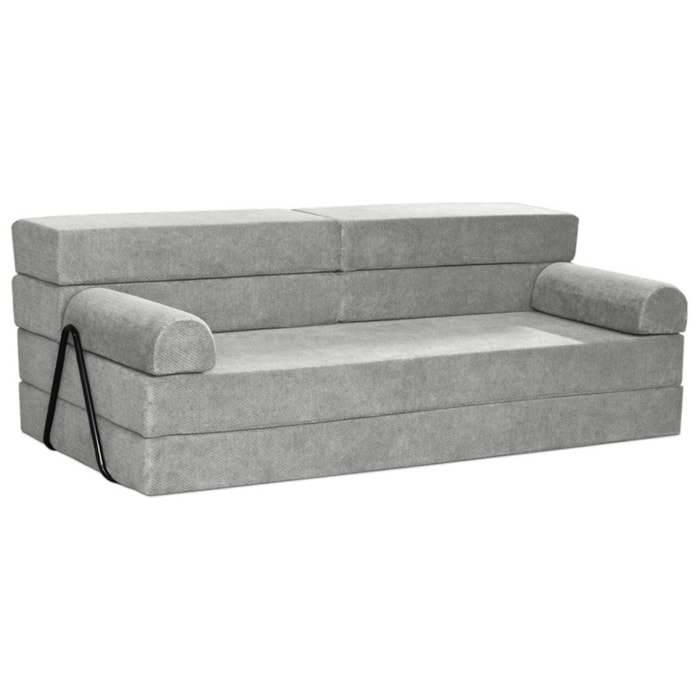 Astral - Canapé 3 places convertible en velours texturé - Gris clair
