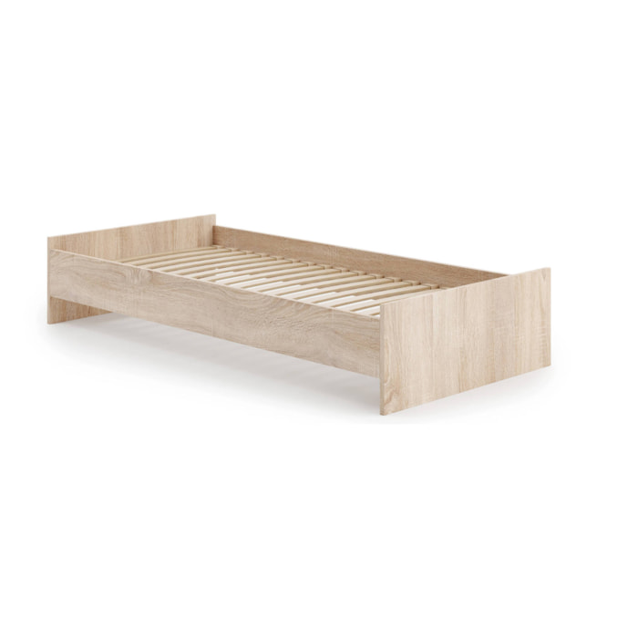 Letto singolo moderno con testiera, 193.6 x 94 x 37, Rovere