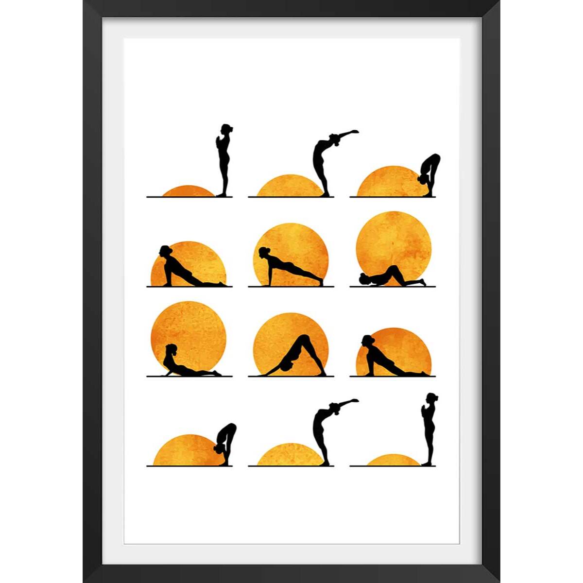 Affiche graphique Yoga sun Affiche + cadre en bois - Noir