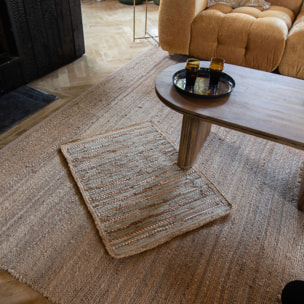 TAPIS EN CUIR  RECYCLÉ JUTE ET COTON BEIGE ET DORÉ 60X80CM ASMA