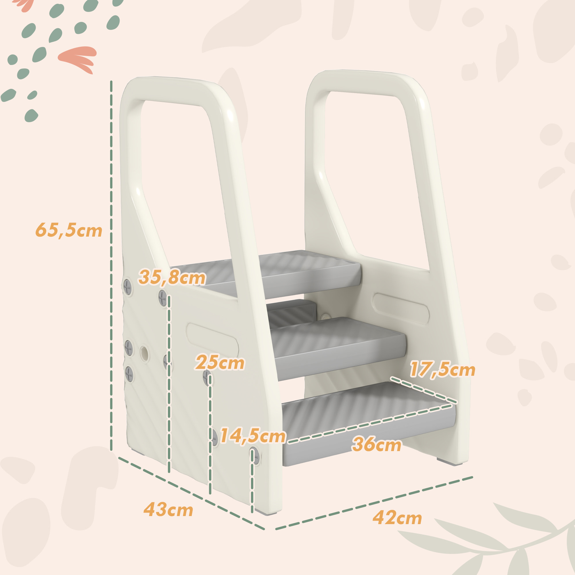 Taburete para Niños Ajustable de 2 a 3 Peldaños, Torre de Aprendizaje, Escalera para Niños de 2-5 Años, Superficie Antideslizante, para Baño, Cocina, Librería, Dormitorio, Gris