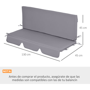 Cojín para Columpio de 2 Piezas 130x45x5 cm Cojín para Balancín Cojín de Asiento y Respaldo Acolchado para Jardín Terraza Balcón Exterior Gris