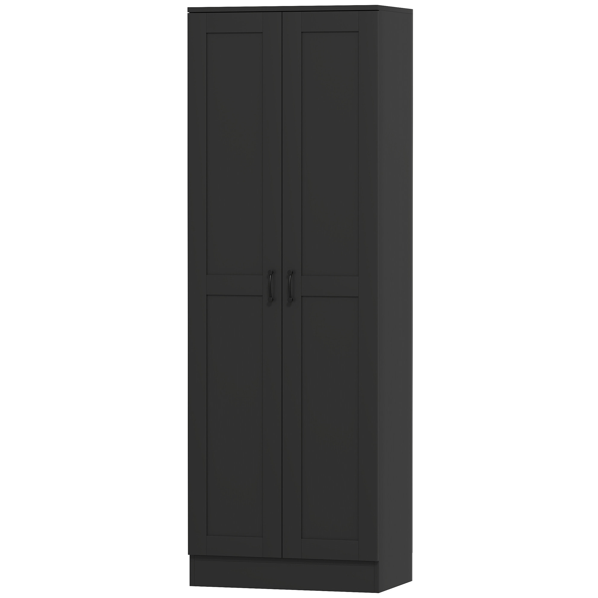 Armoire 2 portes 4 étagères dim. 60L x 36,5l x 175H cm poignées métal noir panneaux noir