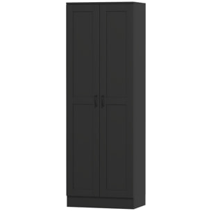 Armoire 2 portes 4 étagères dim. 60L x 36,5l x 175H cm poignées métal noir panneaux noir