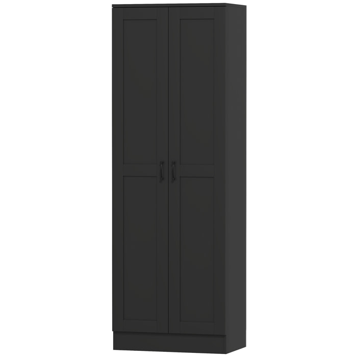 Armoire 2 portes 4 étagères dim. 60L x 36,5l x 175H cm poignées métal noir panneaux noir