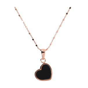 Collana Catena a Cubetti con Pendente Cuore Piccolo in Pietra Naturale Onice Nero