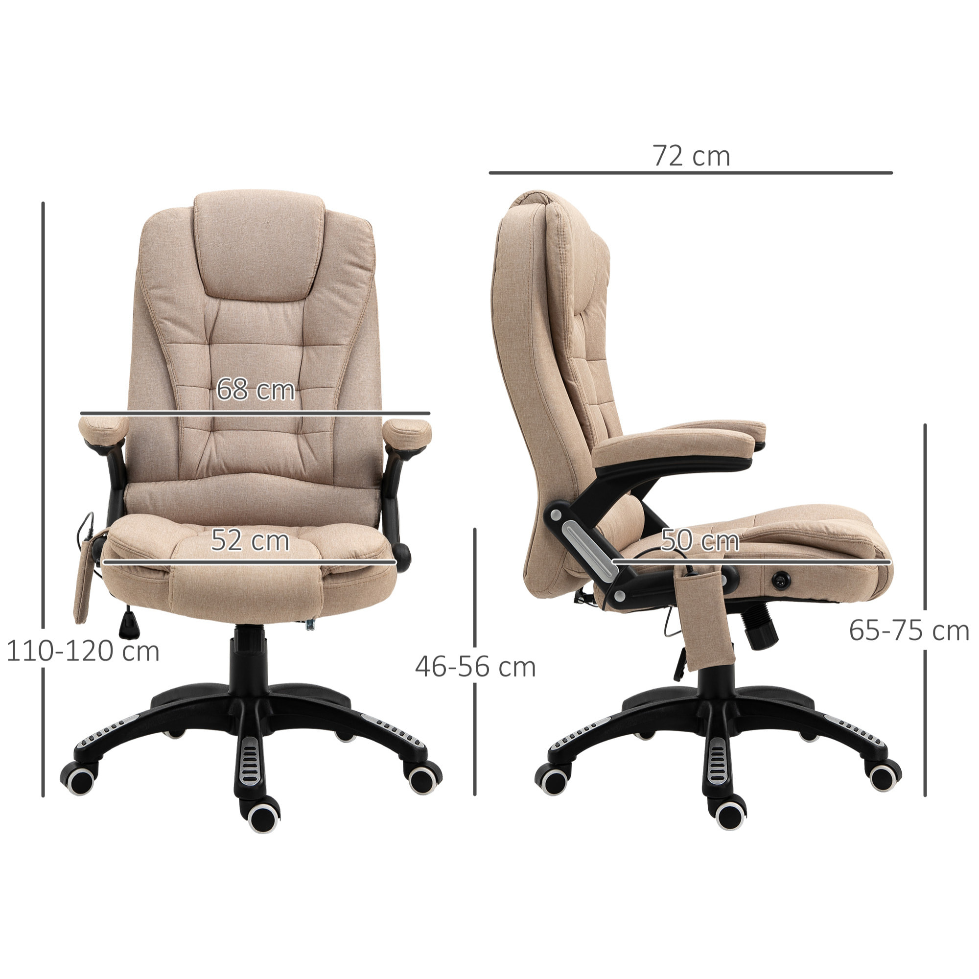 Fauteuil de bureau direction massant chauffant hauteur réglable dossier inclinable toile de lin beige