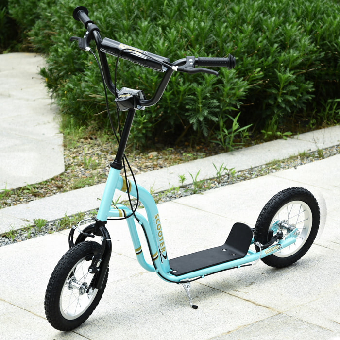 Trottinette Patinette pour Enfants Plus de 5 Ans Grands Pneus Guidon Réglable 2 Freins Contrôlés par Poignée Béquille Latérale 120 x 58 x 85-95 cm Bleu