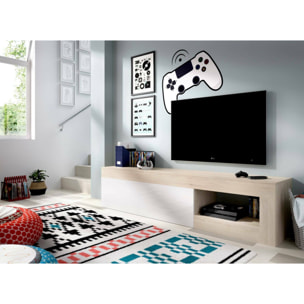 Mobile porta TV Averau, Credenza bassa da soggiorno, Madia da salotto per televisione, 204x42h48 cm, Rovere e Bianco