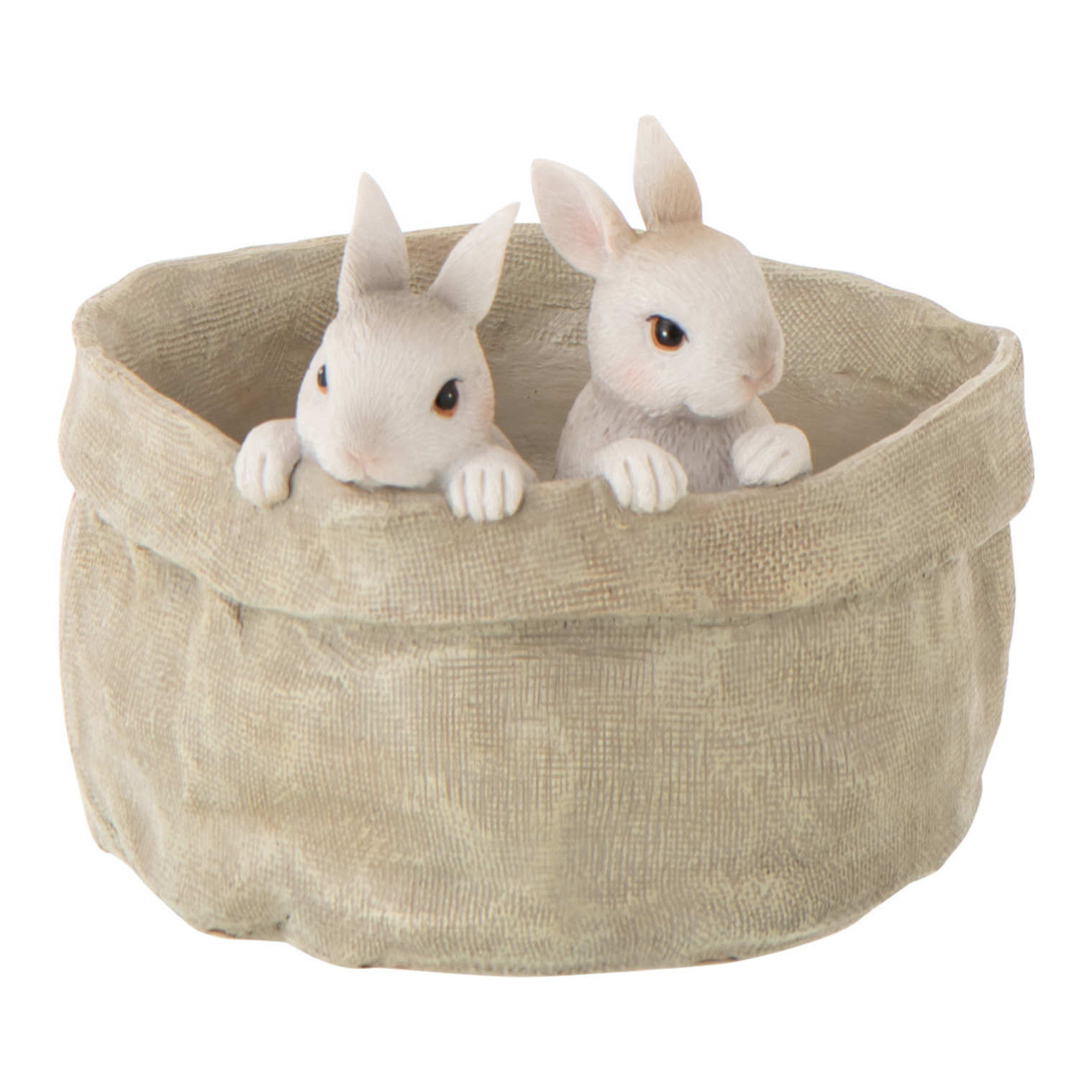 J-Line Lapin en Pot décoratif - polyésine - beige/blanc