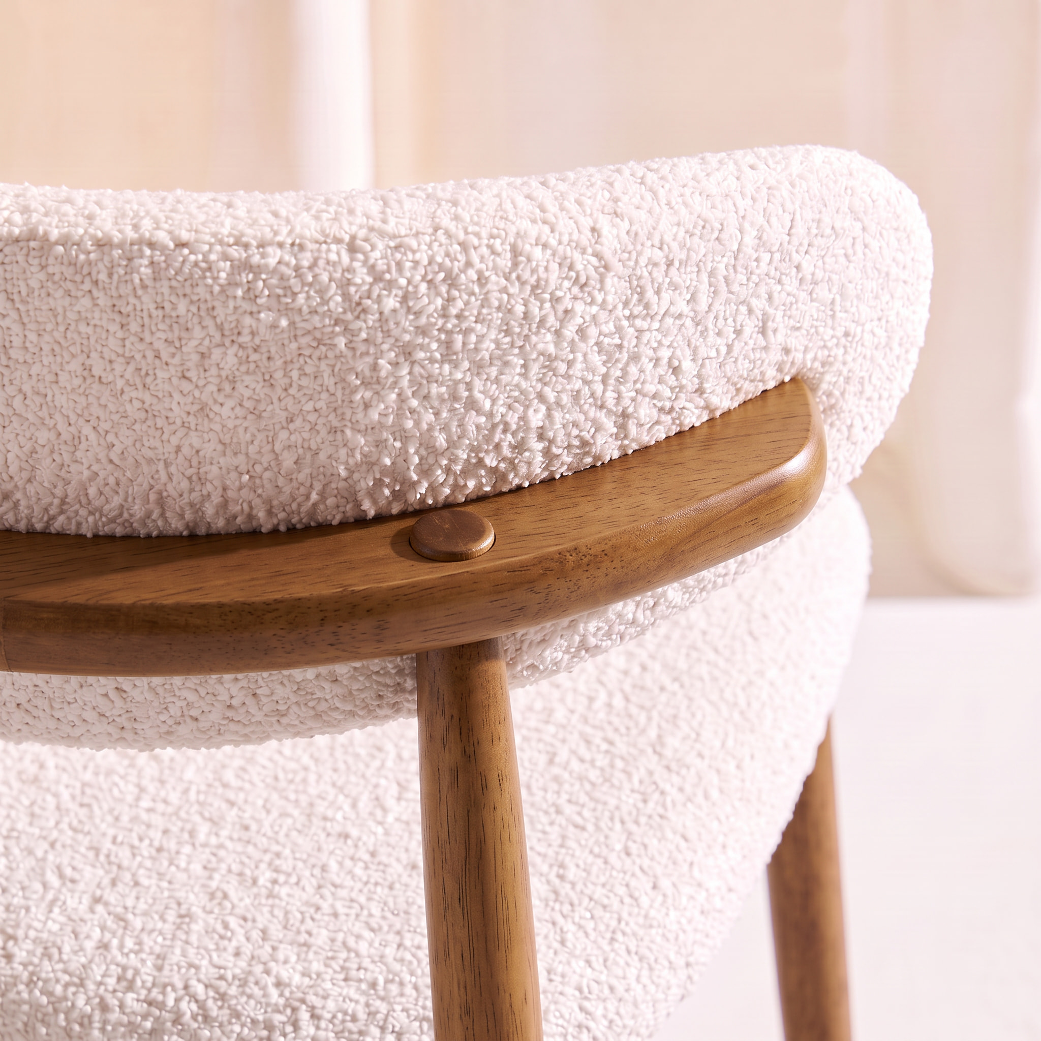 Tabouret de bar bois d'hévéa et tissu bouclette (lot de 2)  PAOLA