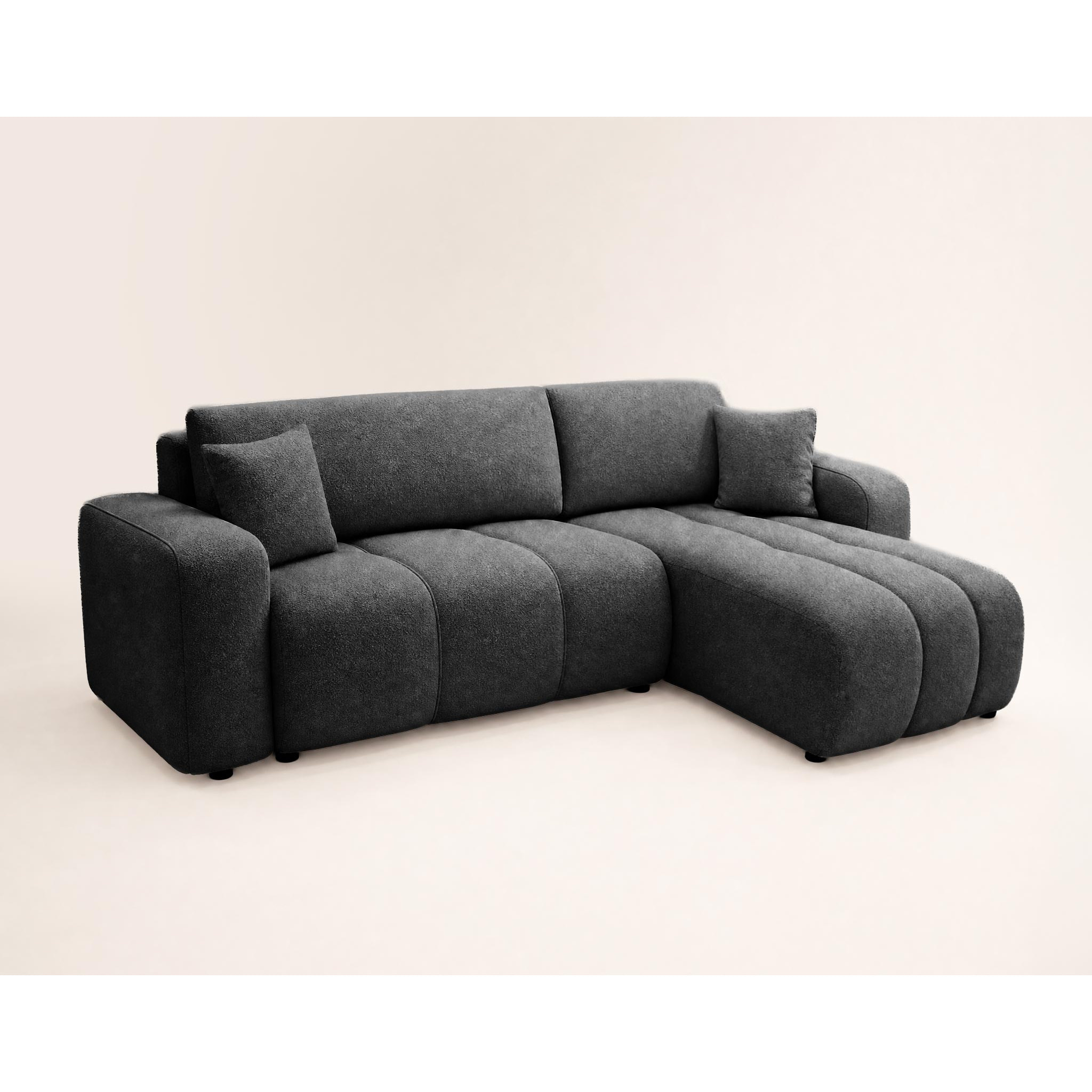 Nicole - canapé d'angle réversible 4 places convertible avec coffre en tissu - Gris Anthracite
