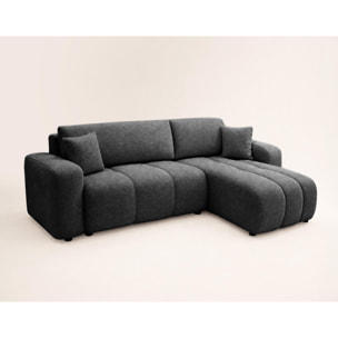 Nicole - canapé d'angle réversible 4 places convertible avec coffre en tissu - Gris Anthracite