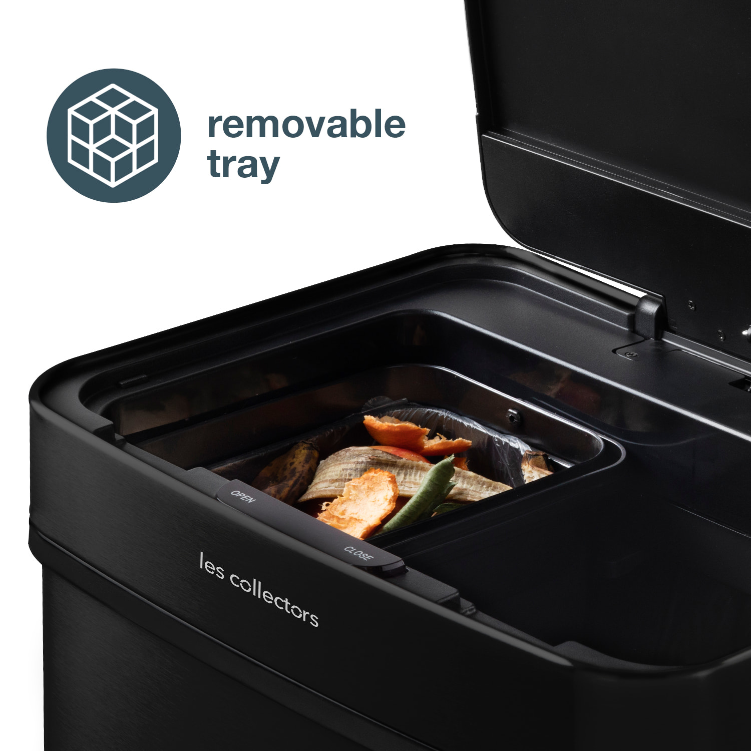 Papelera de clasificador, Les Collectors, N°1015, de acero inoxidable, apertura y cierre automáticos, 69L, negro mate