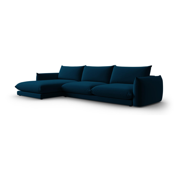 Canapé d'angle gauche ''Naima'' 4 places en velours bleu marine