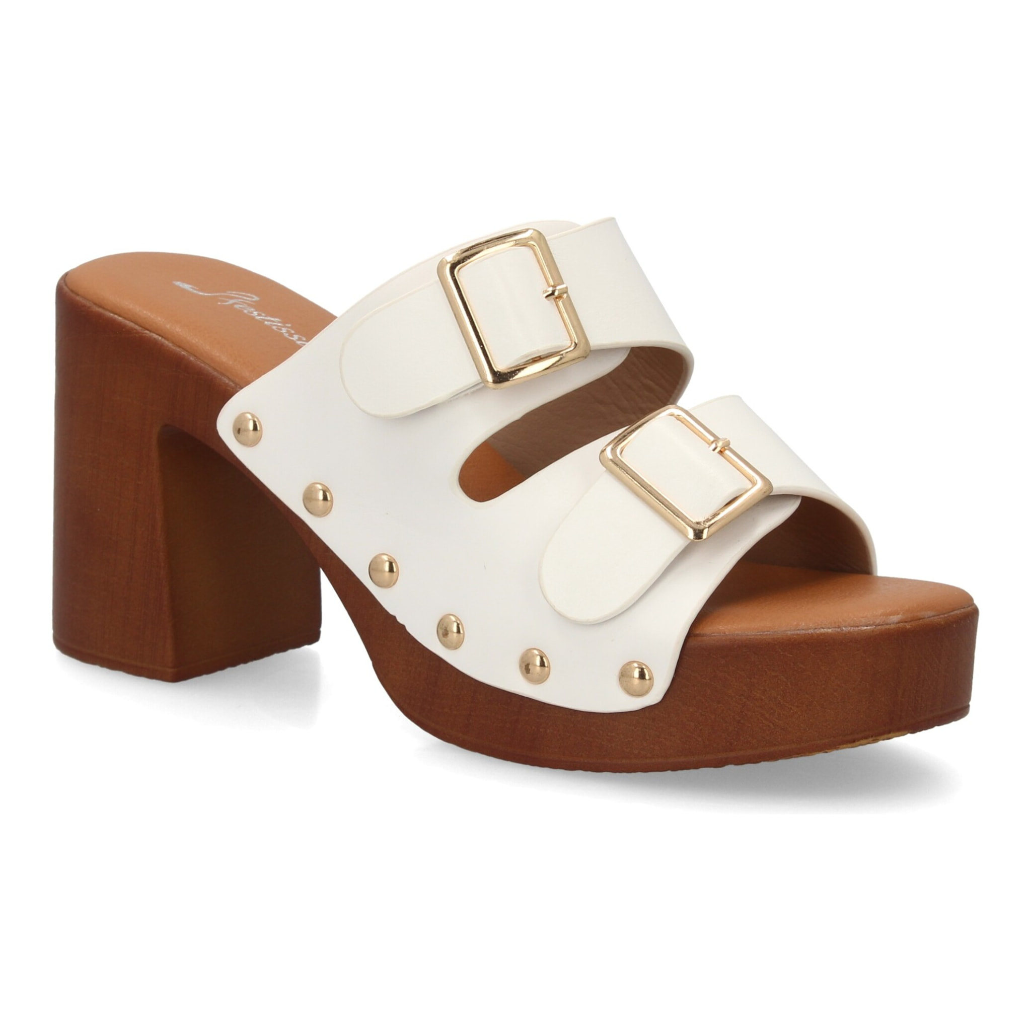 Sandalia plataforma mujer con hebillas y tachuelas