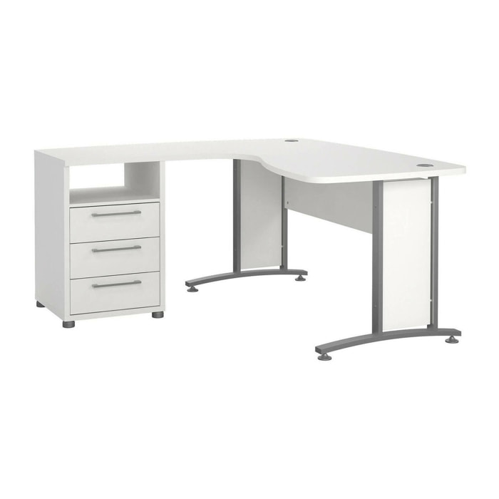 Scrivania Estong, Scrittoio multiuso, Tavolo per ufficio porta PC, Piano di lavoro, 159x150 h75 cm, Bianco e Grigio