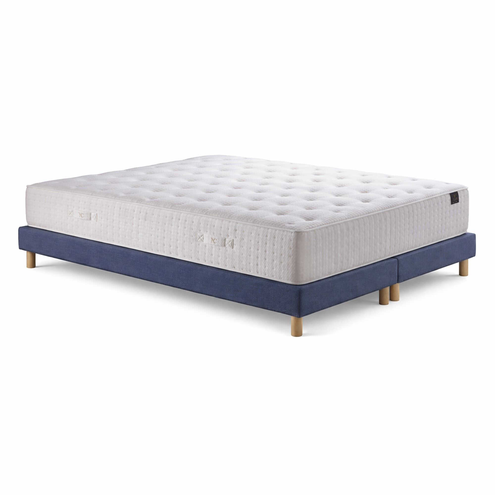 Ensemble matelas mousse haute résilience CALLISTO, H29 cm, accueil mémoire de forme, sommier bleu