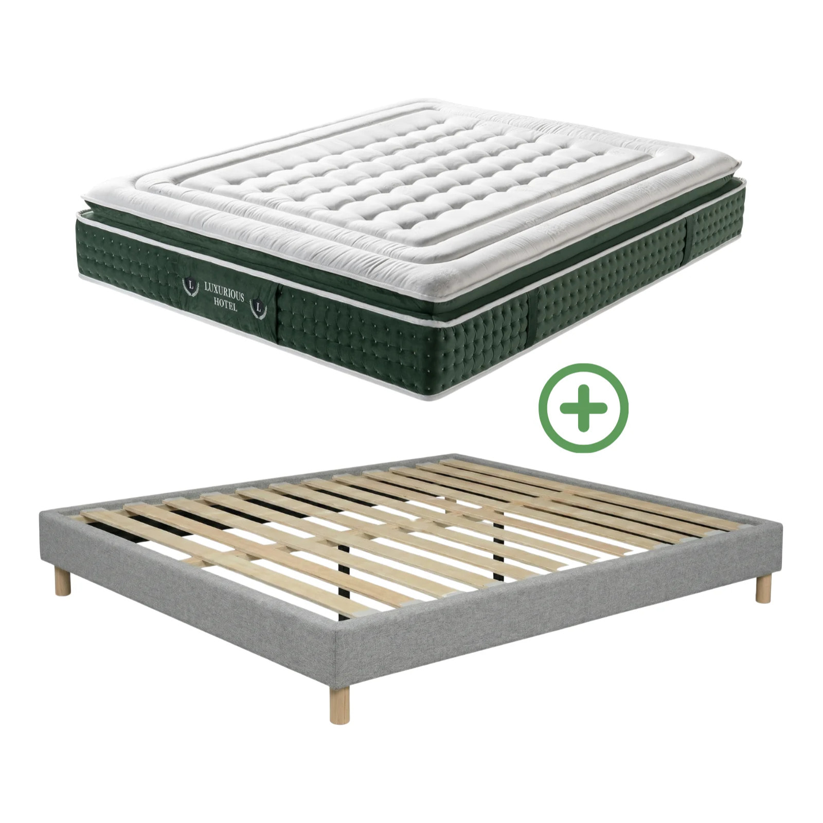 Ensemble matelas Jade & sommier Cancun | Mémoire de forme et ressorts ensachés | Cadre à lattes | Tissu | Gris clair