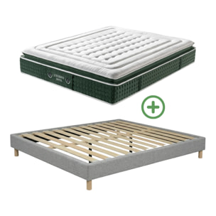 Ensemble matelas Jade & sommier Cancun | Mémoire de forme et ressorts ensachés | Cadre à lattes | Tissu | Gris clair