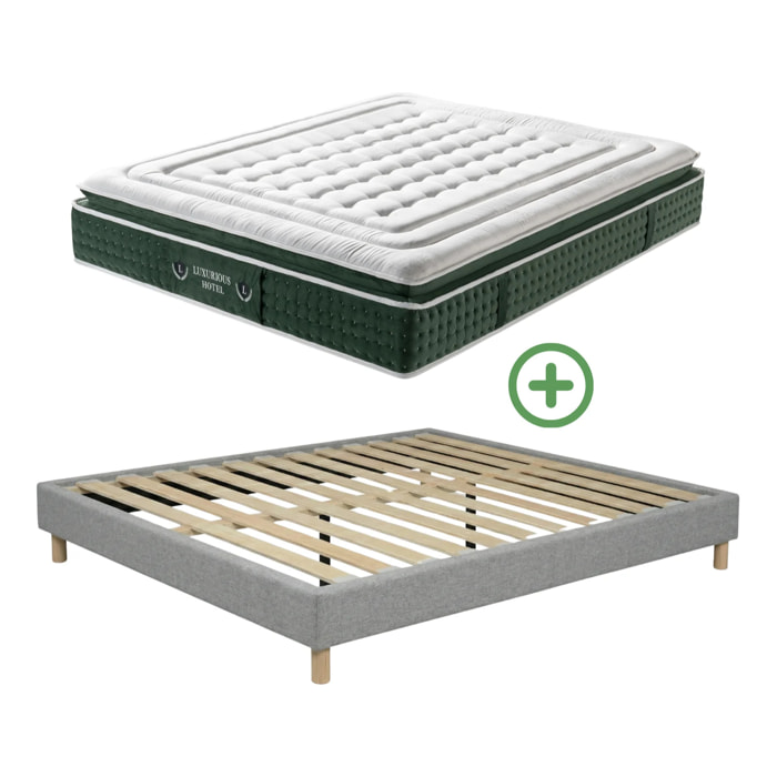 Ensemble matelas Jade & sommier Cancun | Mémoire de forme et ressorts ensachés | Cadre à lattes | Tissu | Gris clair