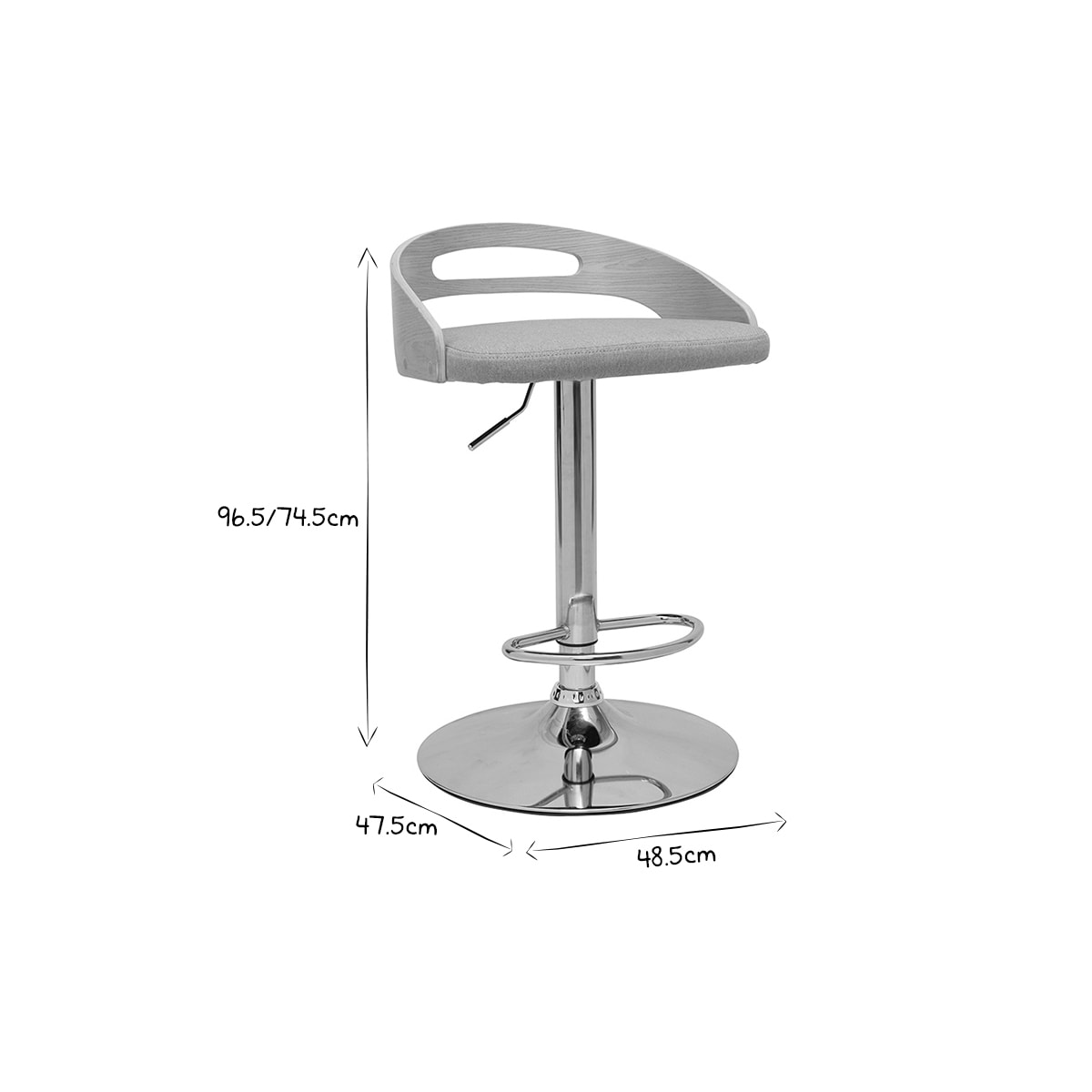 Tabouret de bar réglable design bois clair et tissu gris clair MANO