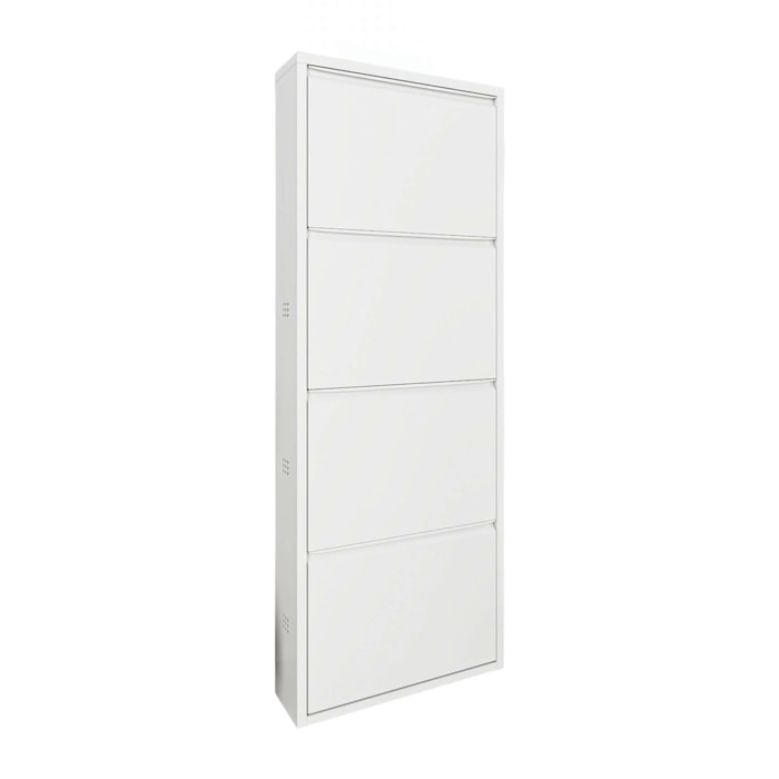 Scarpiera Axe, Mobile portascarpe in metallo, Armadio da ingresso multiuso, Mobiletto per calzature, 50x15h138 cm, Bianco