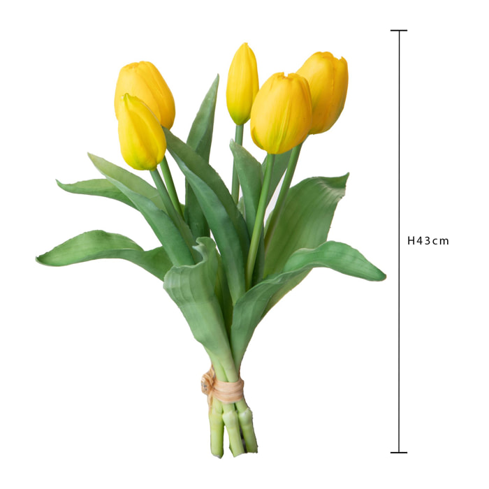 Tulipano Per 5 Fiori 43 Cm - Pezzi 4 - 20X43X20cm - Colore: Giallo - Bianchi Dino - Fiori Artificiali