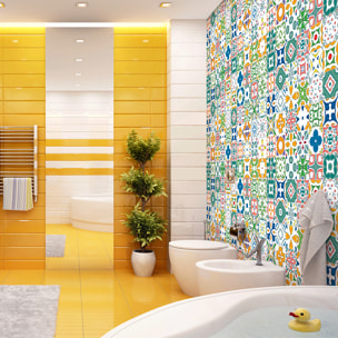 Stickers muraux - Sticker Mural Carrelage adhésif Cuisine Salle de Bain - 60 STICKERS CARREAUX DE CIMENT AZULEJOS LOTINA