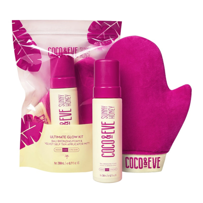 COCO & EVE Set Ultimate Glow Dark Bronzing Foam 200ml + Velvet Self Tan Applicator Mitt