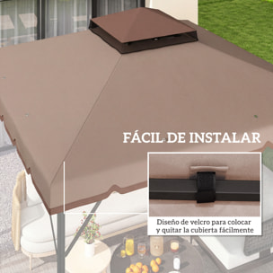 Techo de Repuesto para Cenador, 3x3 m, Cubierta de Repuesto con Techo Doble, 8 Orificios de Drenaje y Protección UPF 30+, SOLO Toldo de Recambio para Pabellón Gazebo, Caqui