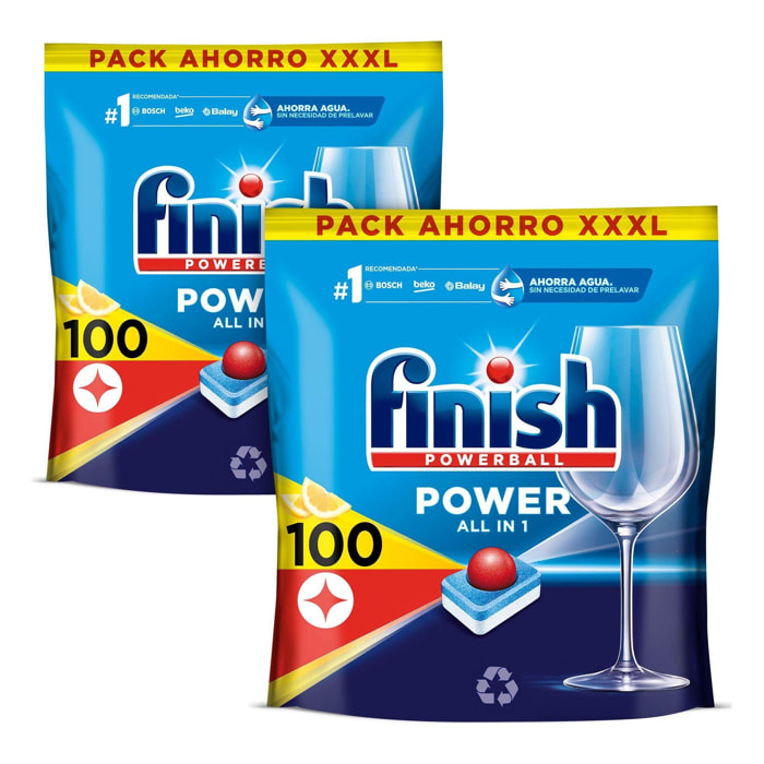 Finish Powerball Power All in 1 Pastillas para el lavavajillas Limón 200 pastillas (pack 2x100 pastillas)