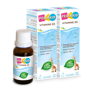 PEDIAKID - Vitamine D3 - 100% d'origine naturelle - Renforcement des défenses naturelles - Dès la naissance - Couvre 200% des apports journaliers recommandés - Lot de 2 produits