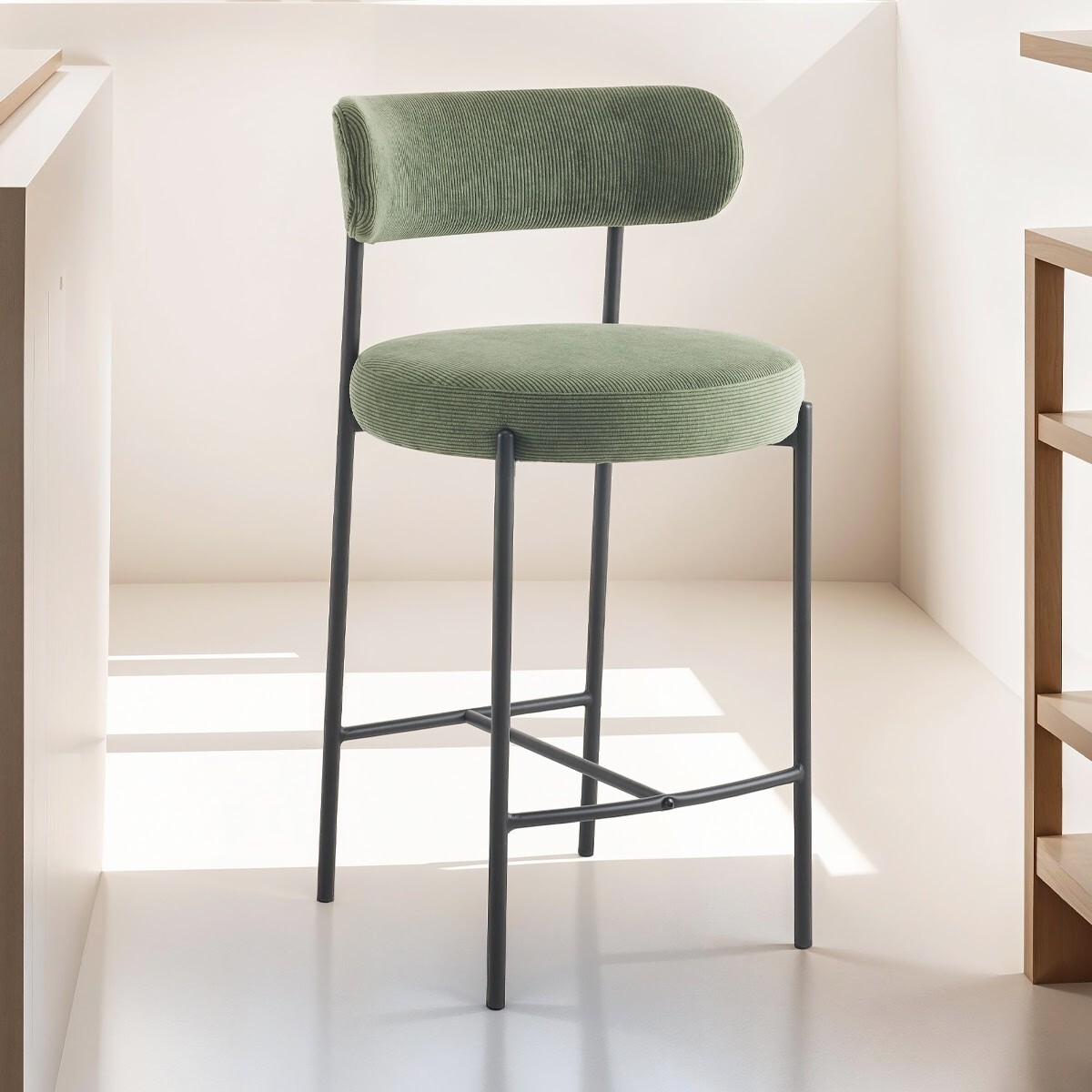 Lot de 2 tabourets de bar en velours côtelé - EVORA