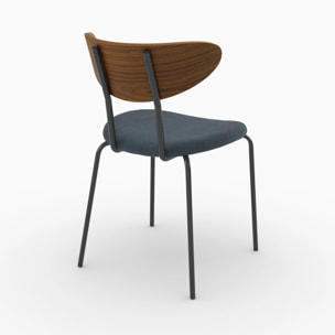 Lot de 2 chaises en velours côtelé bleu marine et dossier en bois - Jade