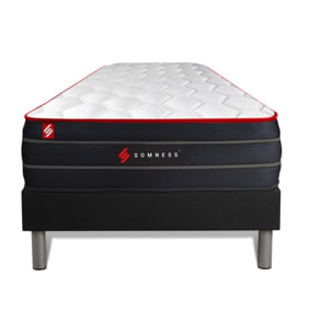 Ensemble Matelas Sommier 90x200 cm - Sommier Noir (en kit) - Boost