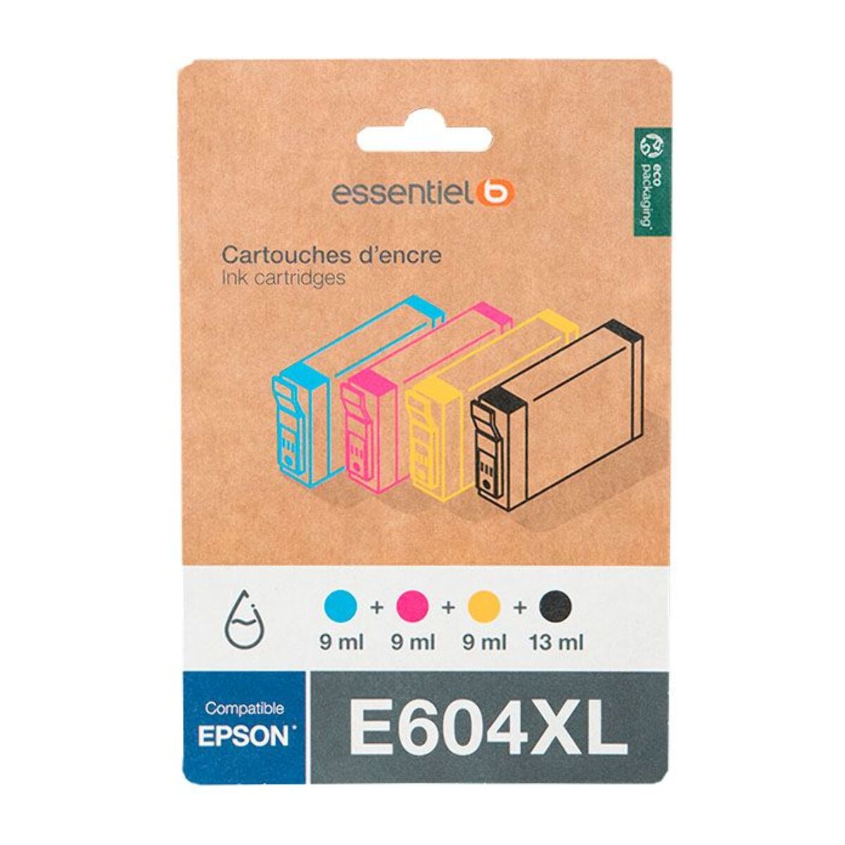 Cartouche d'encre ESSENTIELB E604 XL Noire + 3 couleurs