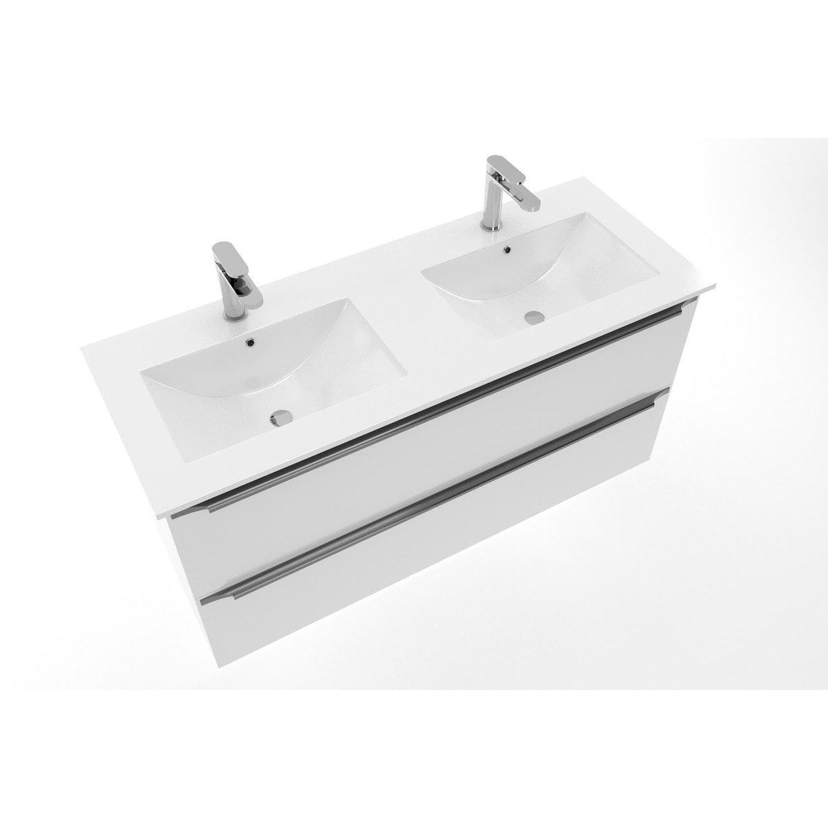 Modena 121x46 cm double vasque en céramique, 2 trous pour robinetterie, blanc (M2N12046)