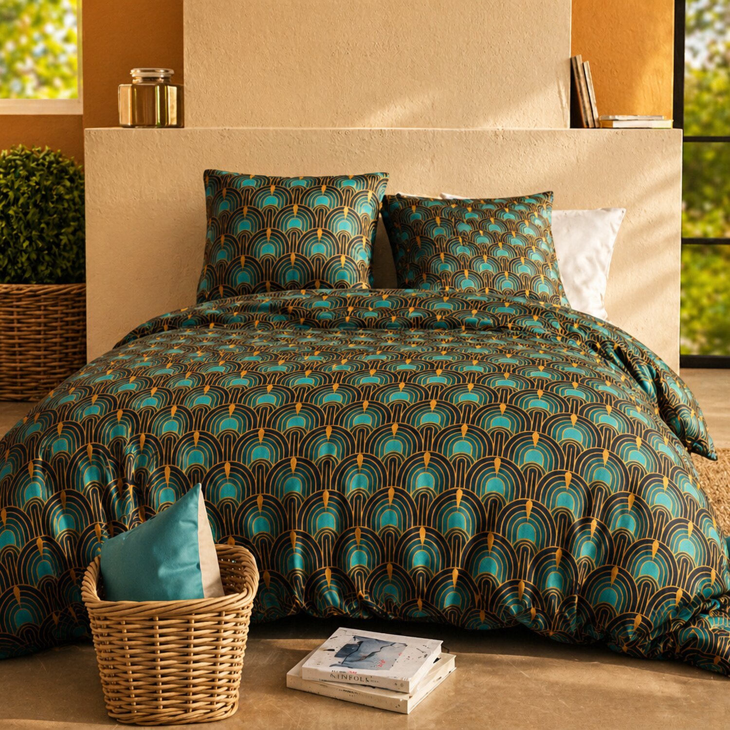 Parure housse de couette imprimé 100% coton - romana - noir