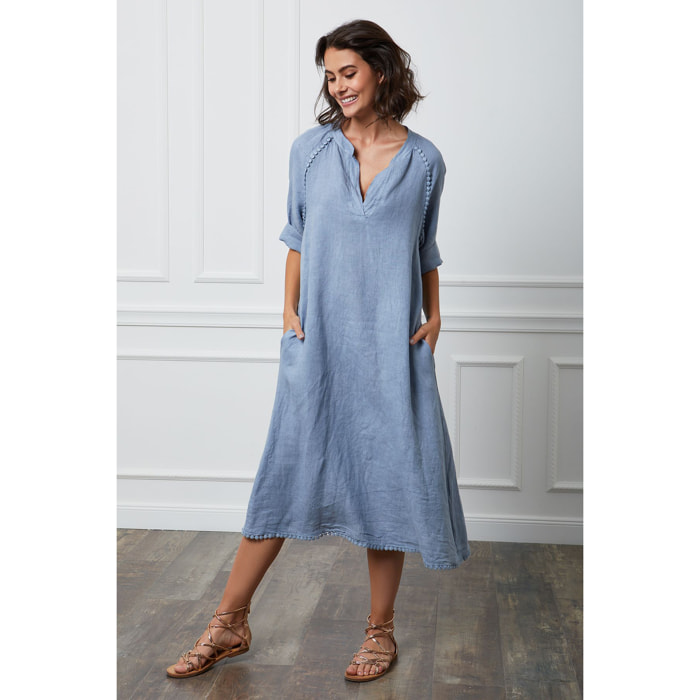Vestido Granel - 100% lino - indigo