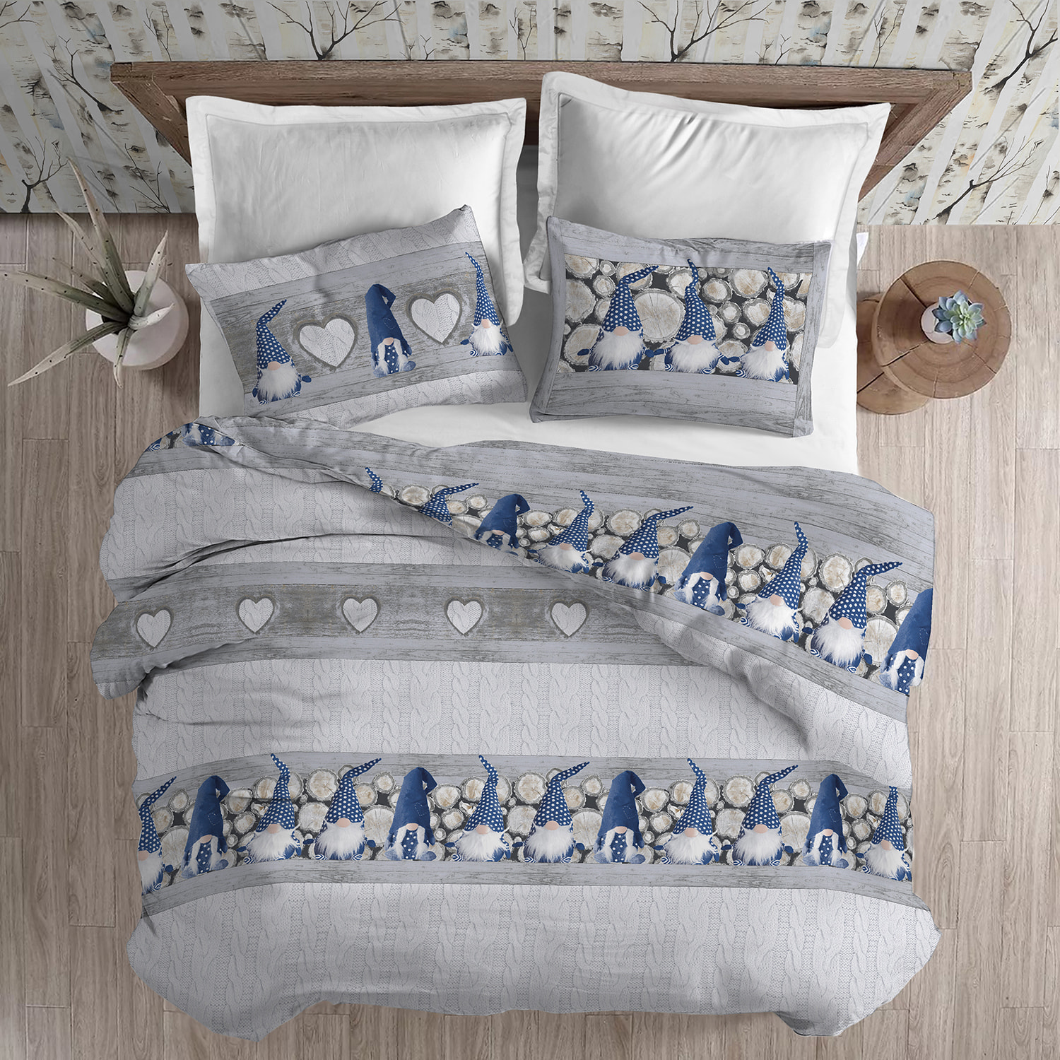 Parure copripiumino in flanella gnomo blu