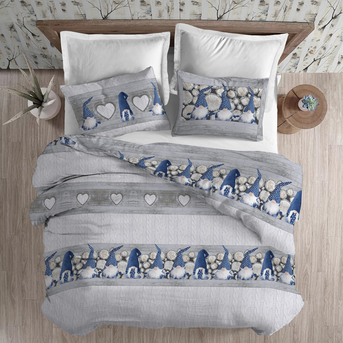 Parure copripiumino in flanella gnomo blu