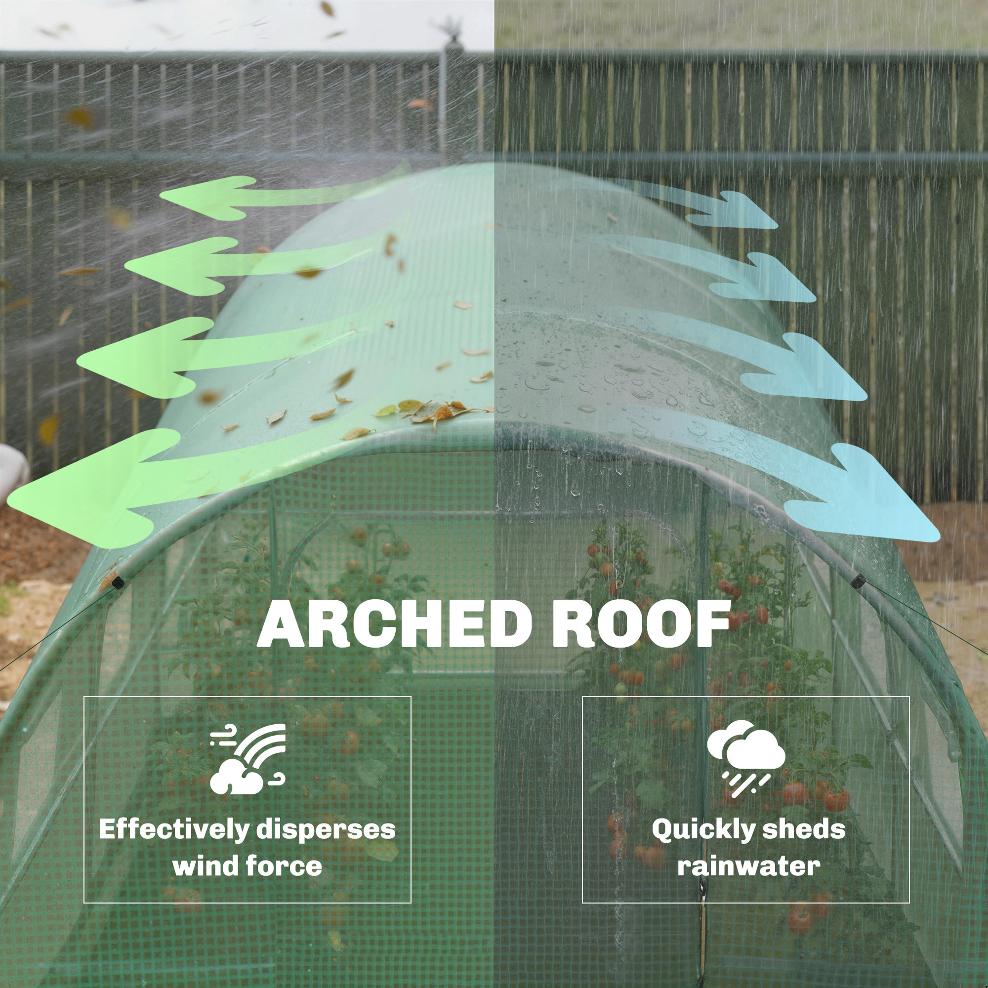 Serre tunnel de jardin 6m² porte et 8 fenêtres bâche PE 140 g/m² vert