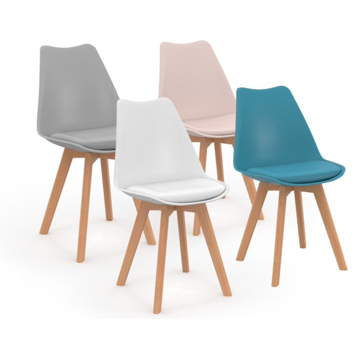 Chaises Nordia pieds bois de hêtre - Mix color - Blanc, rose, bleu pastel, gris clair