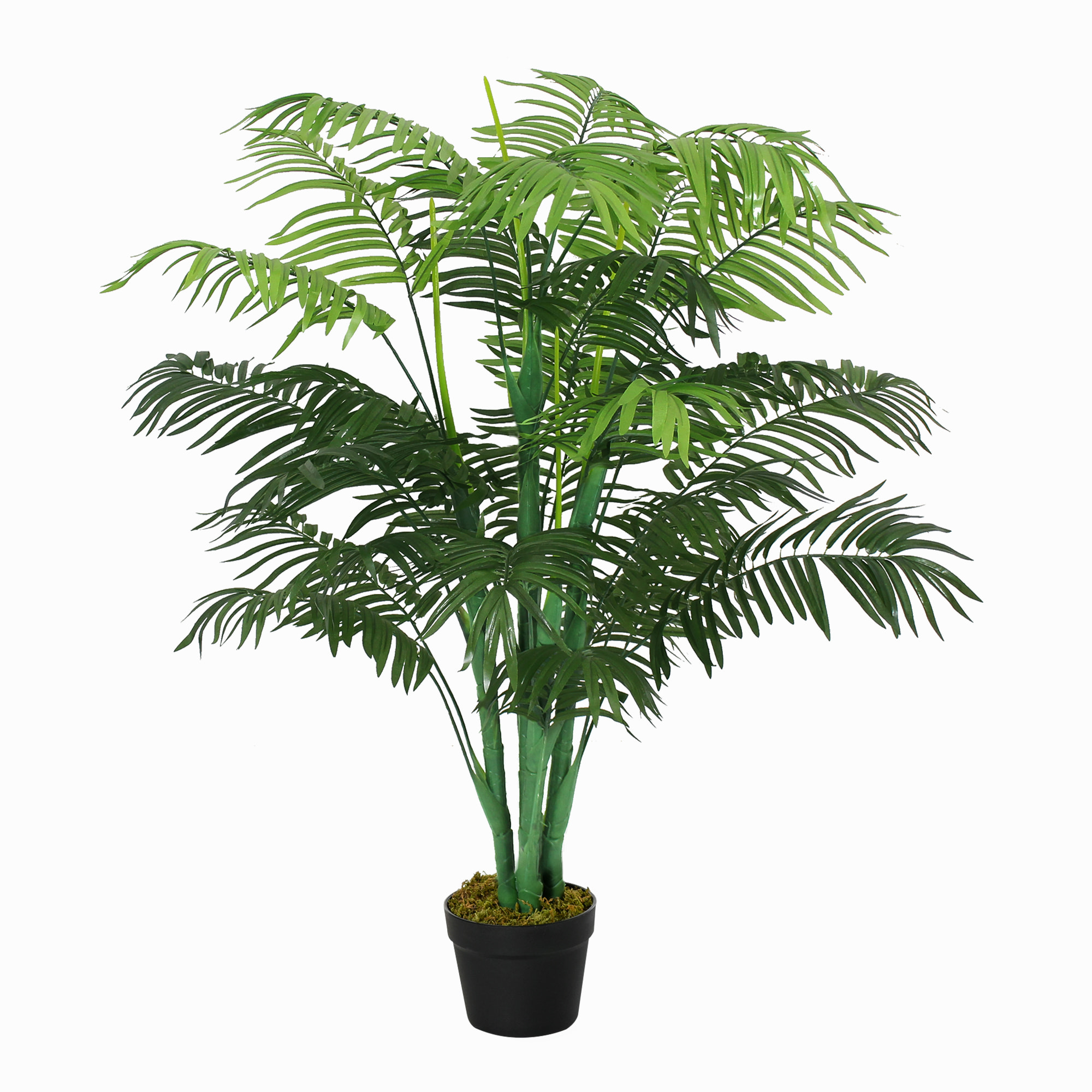 Palmier artificiel Sanwei Kwai H. 125 cm 18 grandes feuilles pot noir inclus