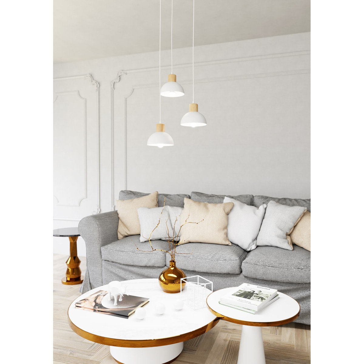 Lampada a sospensione Seco in acciaio e legno naturale