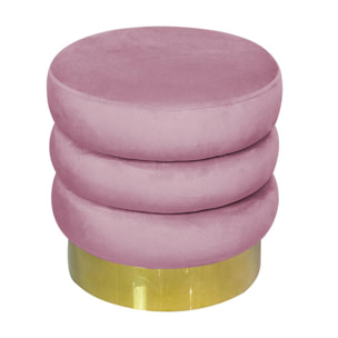 Pouf Poggiapiedi Rotondo Seduta In Velluto Velvet Creamy Rosa Antico